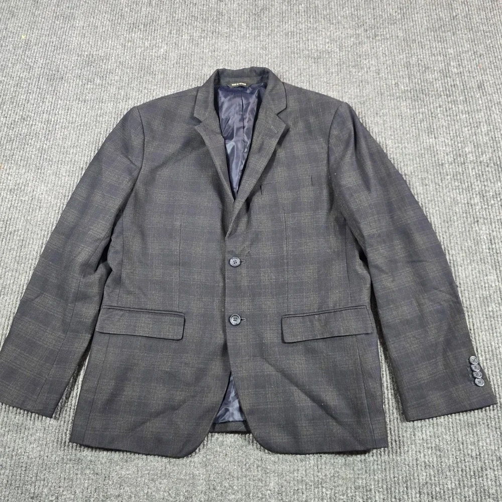 Banana Republic Blazer Jacket Mens 42 Gray Plaid Tailored Fit Lined Sport Coat